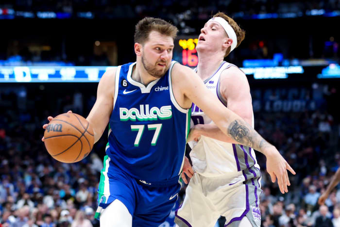 Dallas Mavericks superstar Luka Doncic against the Sacramento Kings in 2022-23.
